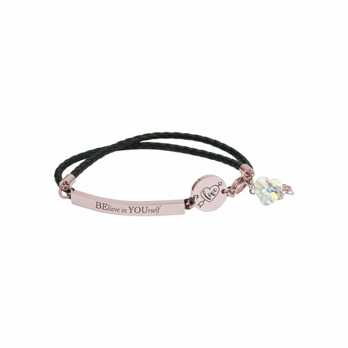 Inspirational Leather Bracelet with Austrian Crystals & Swarovski Crystal Disc - Jewelry & Watches - Bijou Her - Color - Option - 