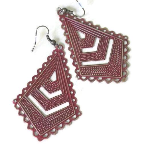 Hand-Painted Chevron Filigree Earrings: Lightweight and Hanging, 4 Color Options, Lead and Nickel Free - Jewelry & Watches - Bijou Her -  -  - 