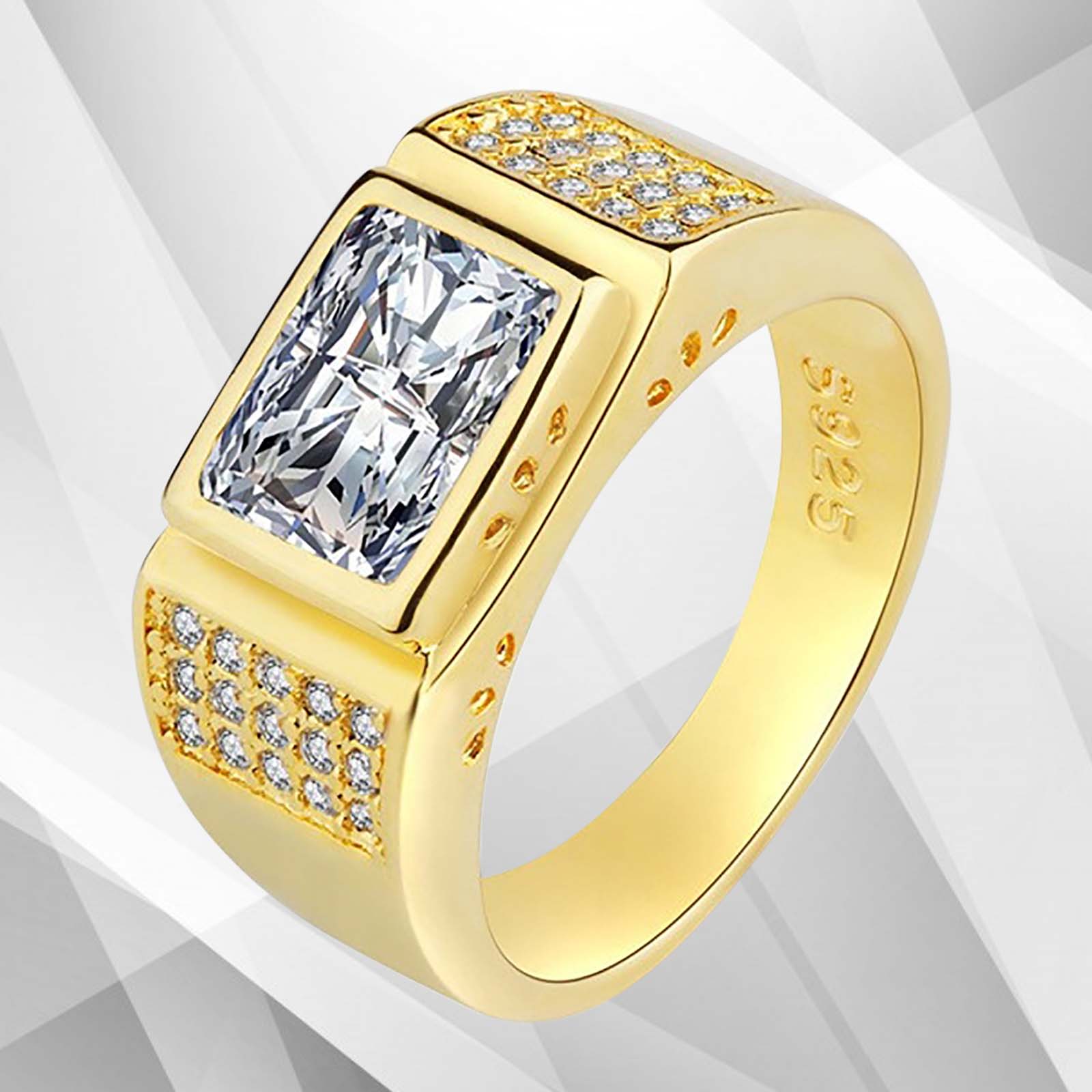 Luxury Men's Engagement Ring | 18Ct Yellow Gold | Cambodian CZ Diamond - Jewelry & Watches - Bijou Her -  -  - 