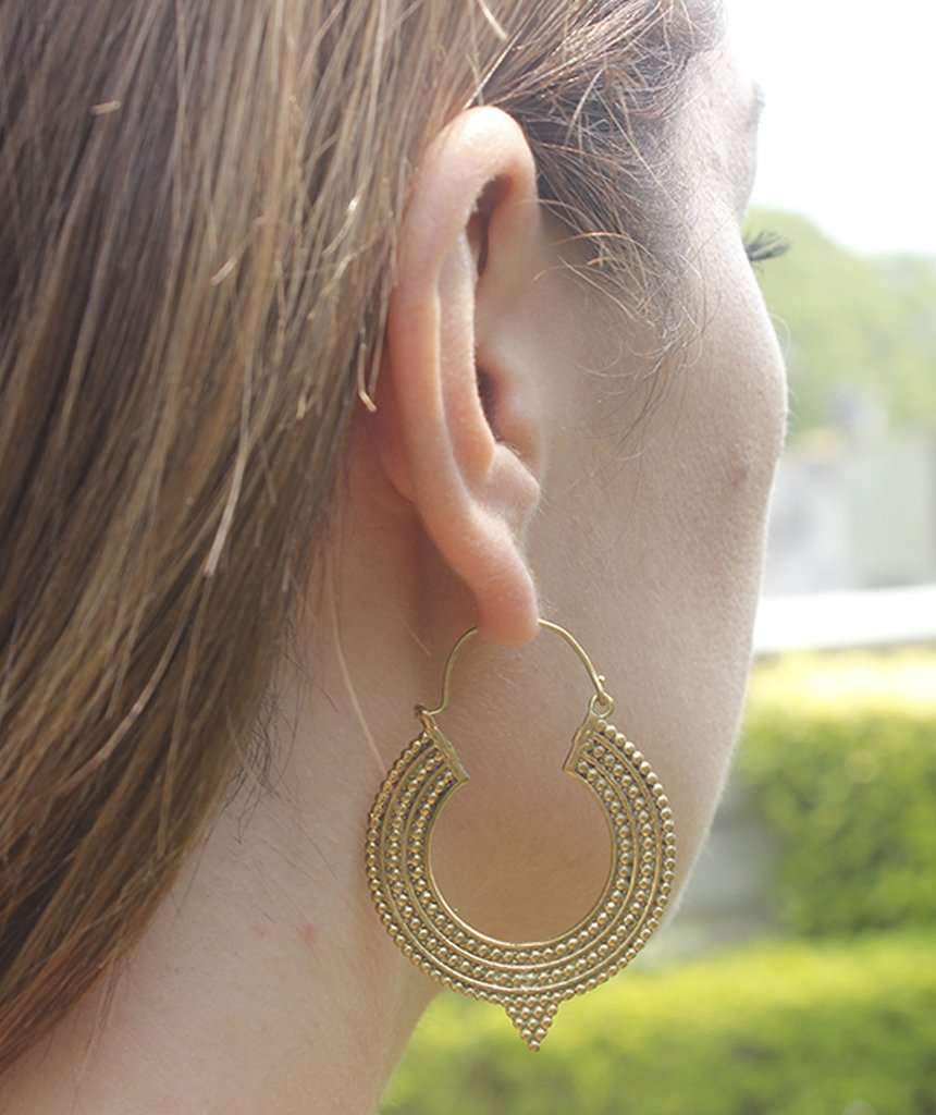 Patterned Aztec Hoop Earrings - Detailed Brass and Silver Design - Jewelry & Watches - Bijou Her -  -  - 