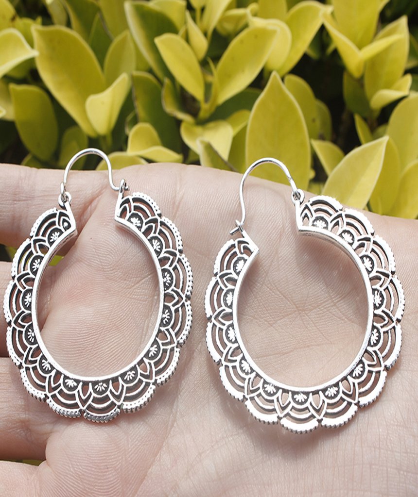 Handcrafted Floral Hoop Earrings - Hypoallergenic Brass and Silver Plated Design - Jewelry & Watches - Bijou Her -  -  - 
