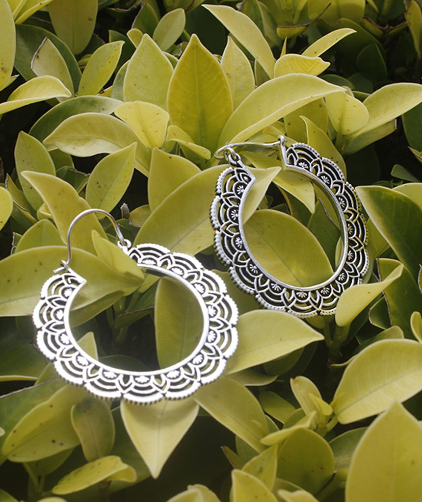 Handcrafted Floral Hoop Earrings - Hypoallergenic Brass and Silver Plated Design - Jewelry & Watches - Bijou Her -  -  - 