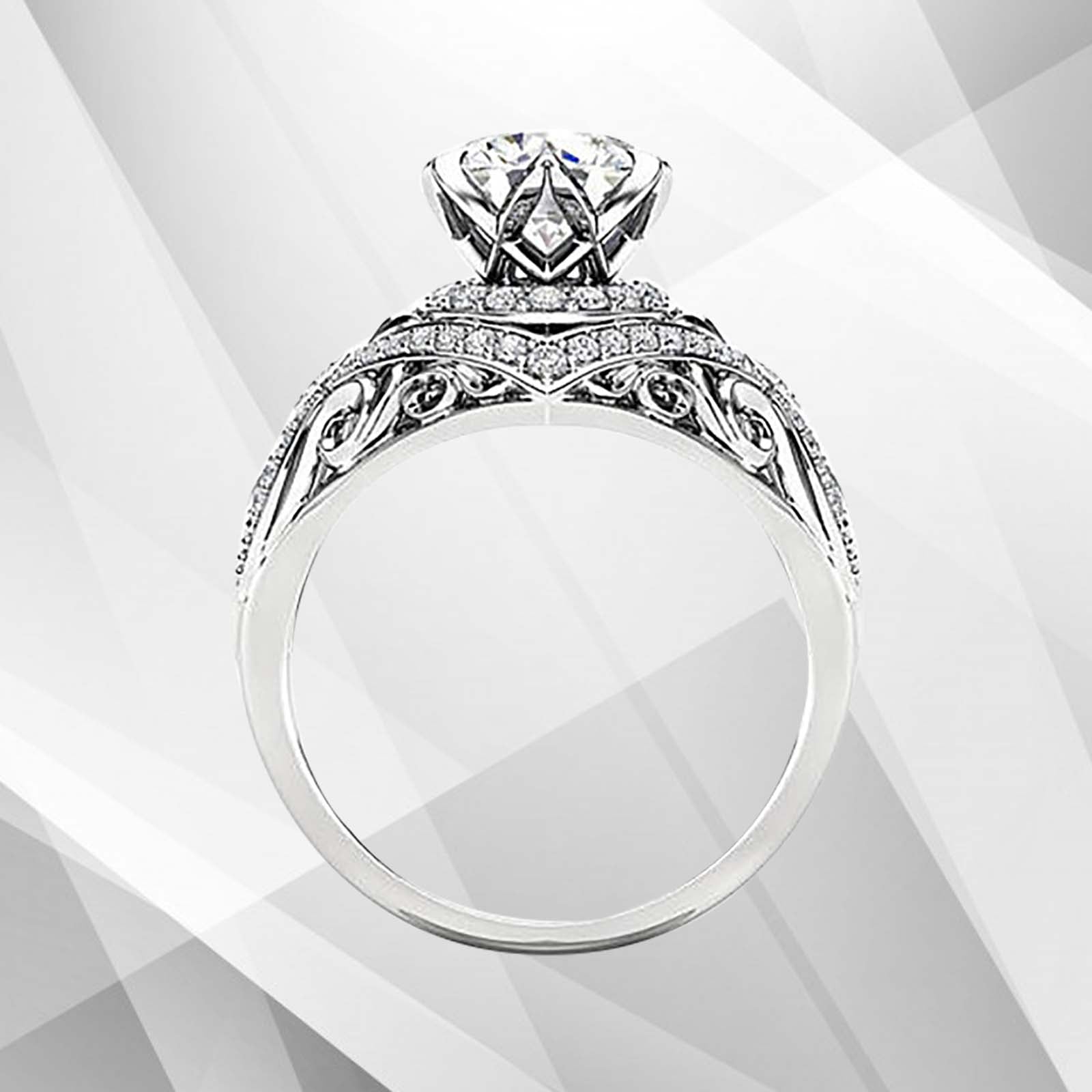 Nature-Inspired Women's Engagement Ring with Cambodian CZ Diamond | Prong Setting | 2.88Ct Total Carat Weight - Jewelry & Watches - Bijou Her -  -  - 