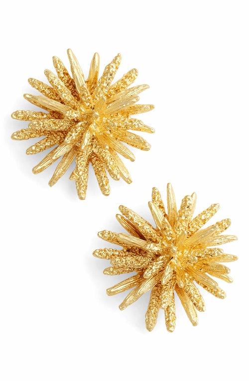 Statement Coral Stud Earrings - Great Barrier Reef Inspired, Textured & Shiny, 24K Gold/Sterling Silver Plated - 1 Diameter" - Earrings - Bijou Her - Available Colors -  - 