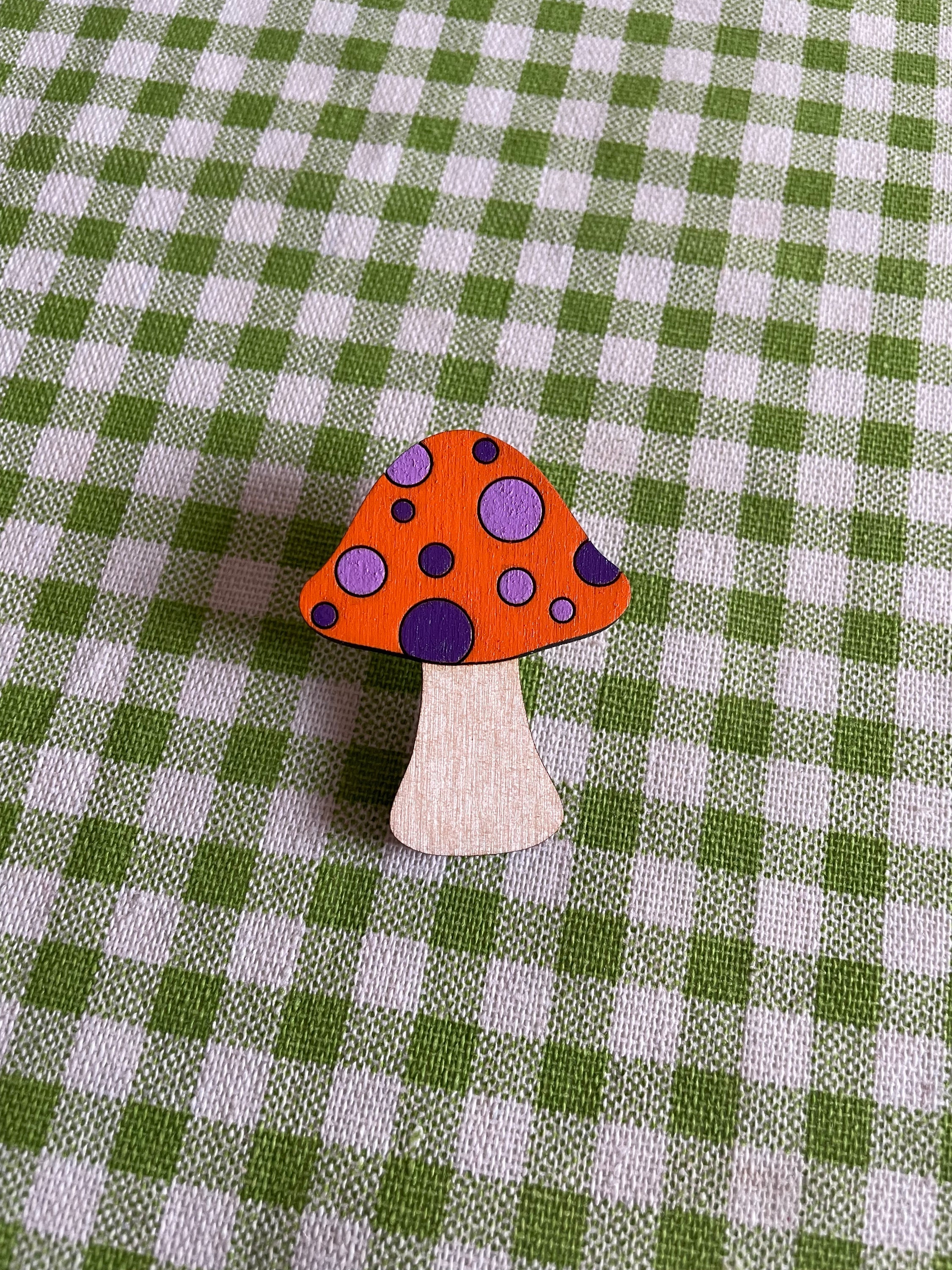 Wooden Mushroom Brooch/Hairclip with Flowers: Sustainable Birch Plywood, 5.4cm Height, 4.2cm Width, Made to Order - Jewelry & Watches - Bijou Her -  -  - 