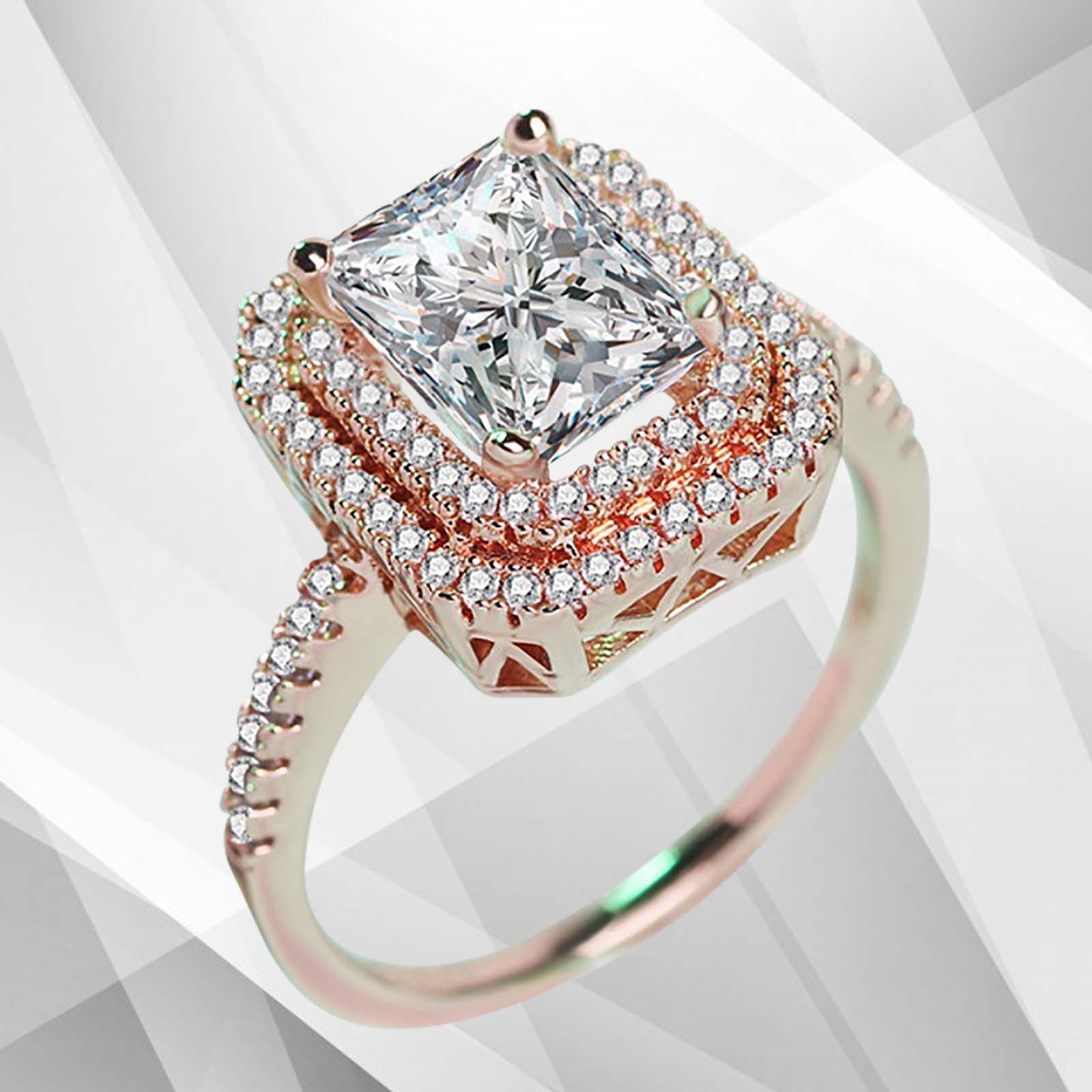 Nature-Inspired Pave Engagement Ring - 3.20Ct CZ Diamond, 18Ct Rose Gold - Hypoallergenic, Free Shipping - Jewelry & Watches - Bijou Her -  -  - 