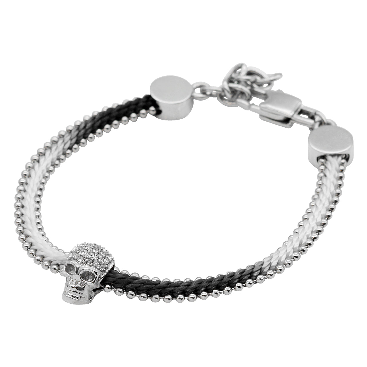 Steel Skull Cotton Cord Bracelet with Swarovski Crystals - Fashion Accessory - Jewelry & Watches - Bijou Her -  -  - 