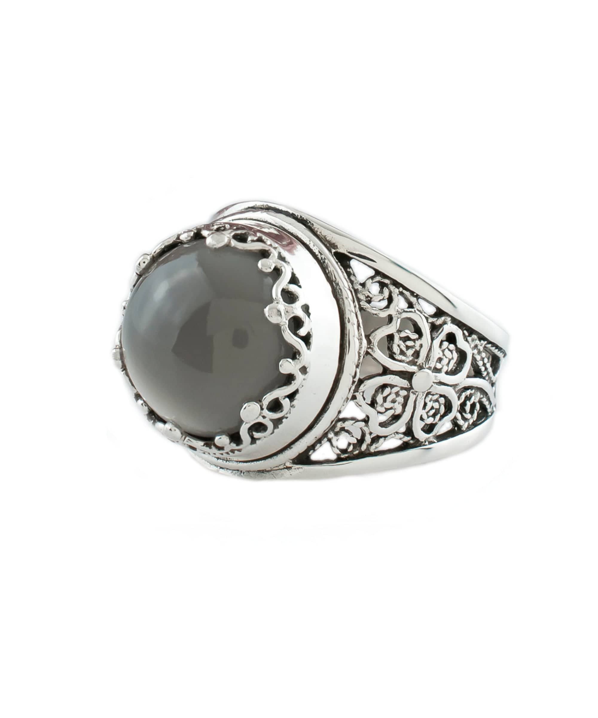 Gray Moonstone Filigree Crown Ring - Natural Gemstone Statement Jewelry - Jewelry & Watches - Bijou Her -  -  - 