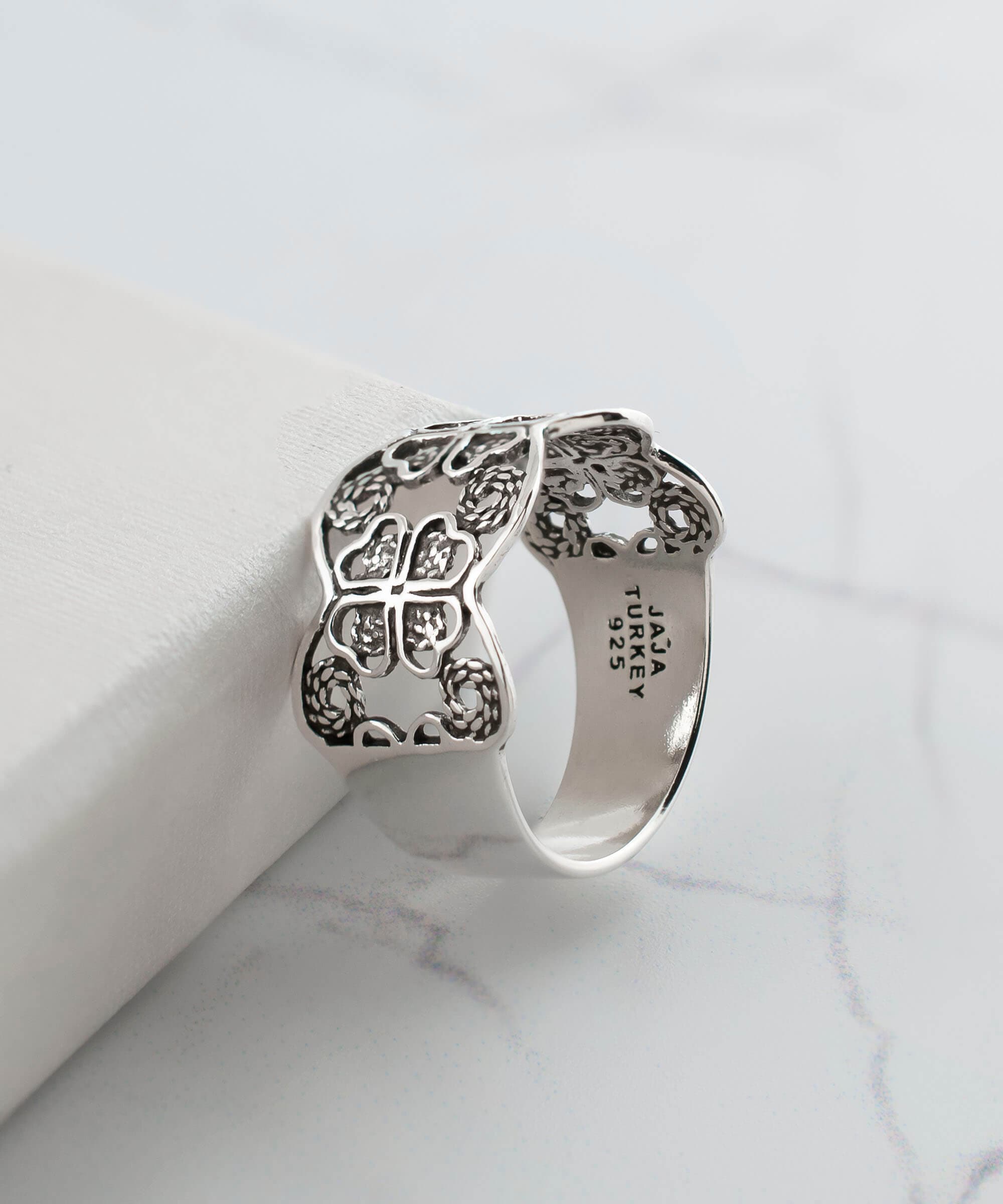 Silver Filigree Art Band Ring - 925 Sterling Silver, 0.39 Width, Mesopotamian-Inspired Design" - Jewelry & Watches - Bijou Her -  -  - 