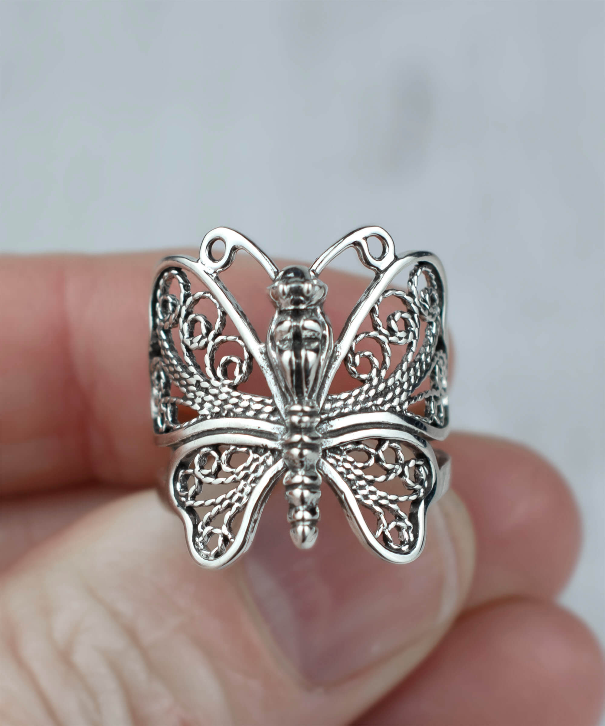 Sterling Silver Filigree Art Butterfly Cocktail Ring - Women's Statement Jewelry - Jewelry & Watches - Bijou Her -  -  - 