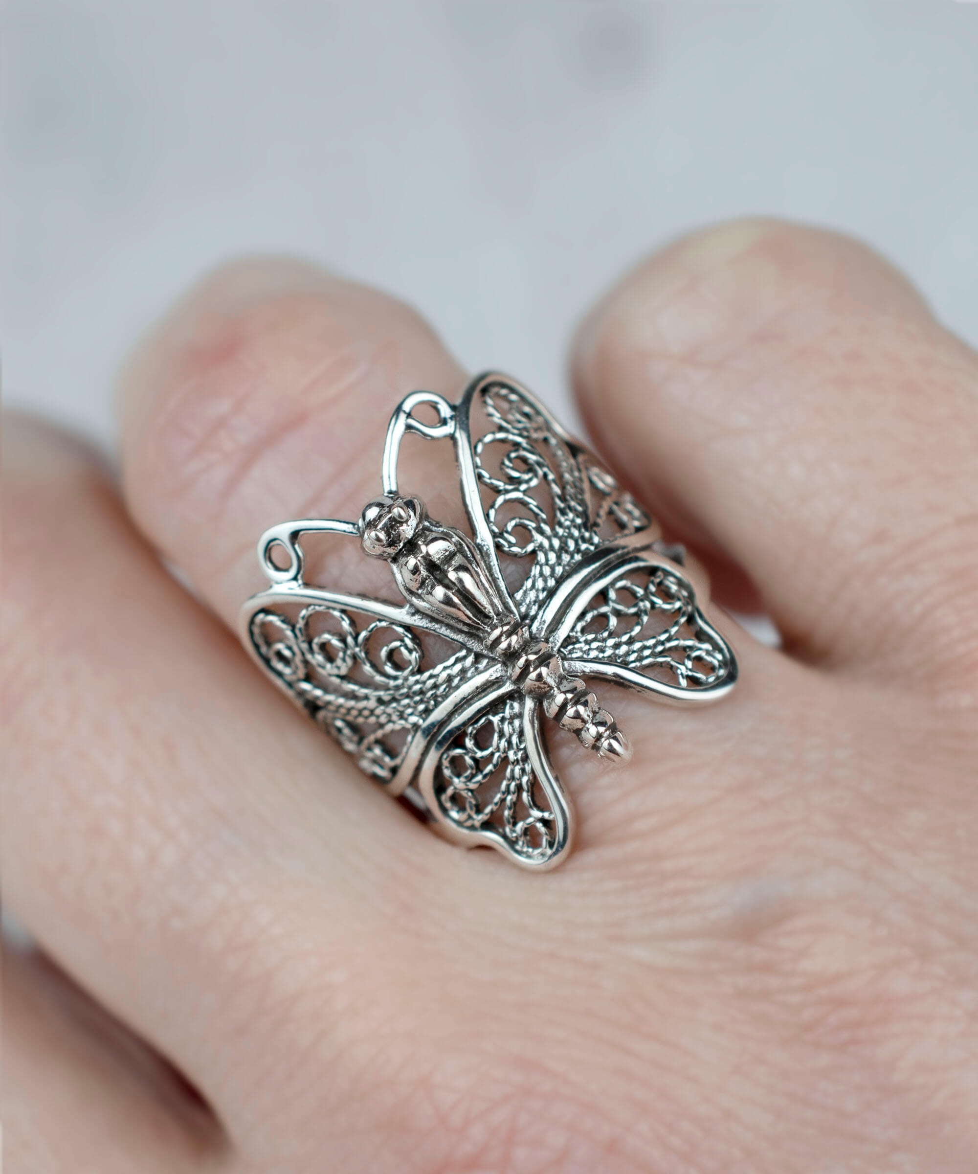 Sterling Silver Filigree Art Butterfly Cocktail Ring - Women's Statement Jewelry - Jewelry & Watches - Bijou Her -  -  - 