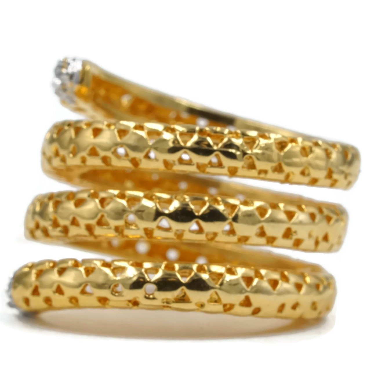 Perforated Lightweight Snake Ring with Silvertone Accents - Two Tone and Gold Electroplate - Size Guide Included - Rings - Bijou Her -  -  - 