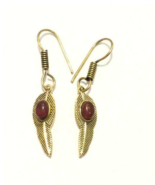 Handmade Feather Stone Leaf Dangling Earrings - Variety of Colors - Hypoallergenic & Adjustable - Jewelry & Watches - Bijou Her - Color -  - 
