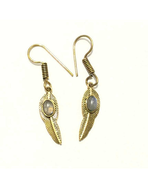 Handmade Feather Stone Leaf Dangling Earrings - Variety of Colors - Hypoallergenic & Adjustable - Jewelry & Watches - Bijou Her - Color -  - 