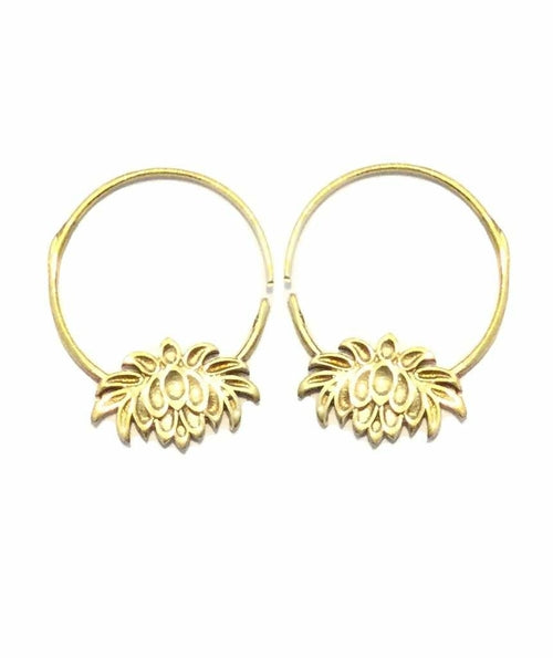 Lotus Flower Hoop Earrings - Brass and Silver Jewelry for Sensitive Skin - Jewelry & Watches - Bijou Her - Color -  - 