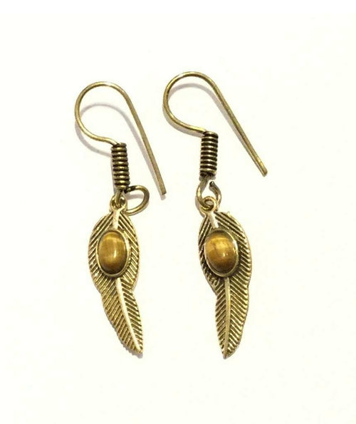 Handmade Feather Stone Leaf Dangling Earrings - Variety of Colors - Hypoallergenic & Adjustable - Jewelry & Watches - Bijou Her - Color -  - 