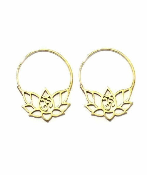 Handmade Gold Om Lotus Flower Earrings - Hypoallergenic Brass and Silver Jewelry for Sensitive Skin - Jewelry & Watches - Bijou Her - Size -  - 