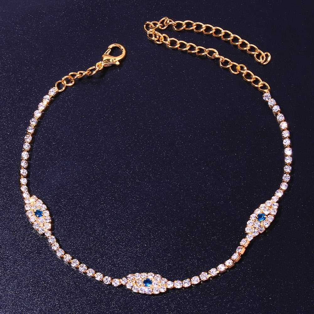 Vintage Evil Eye Anklet Bracelet - Minimalist Beach Jewelry with Cubic Zirconia Gemstone - Other Accessories - Bijou Her -  -  - 