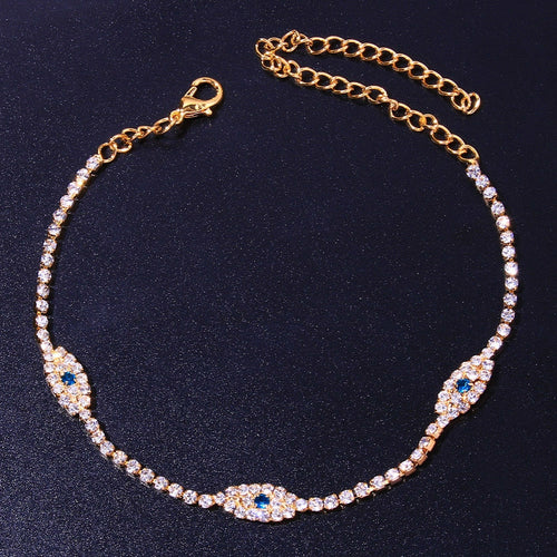 Vintage Evil Eye Anklet Bracelet - Minimalist Beach Jewelry with Cubic Zirconia Gemstone - Other Accessories - Bijou Her - Metal Color -  - 