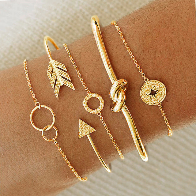 Twisted Knot Bangle Set - 14K Gold Plated, 5 Piece Bracelet Collection - Jewelry & Watches - Bijou Her -  -  - 