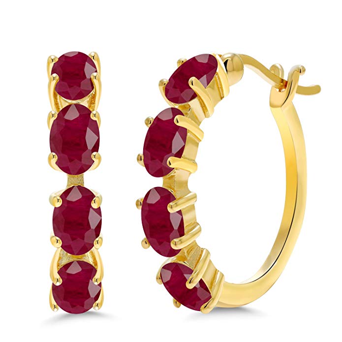 Red Crystal Oval Cut Clip-On Earrings in 14K Gold Plating - Multi-Stone Lining for All Occasions - Jewelry & Watches - Bijou Her -  -  - 