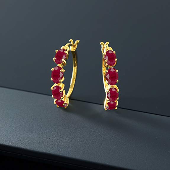 Red Crystal Oval Cut Clip-On Earrings in 14K Gold Plating - Multi-Stone Lining for All Occasions - Jewelry & Watches - Bijou Her -  -  - 