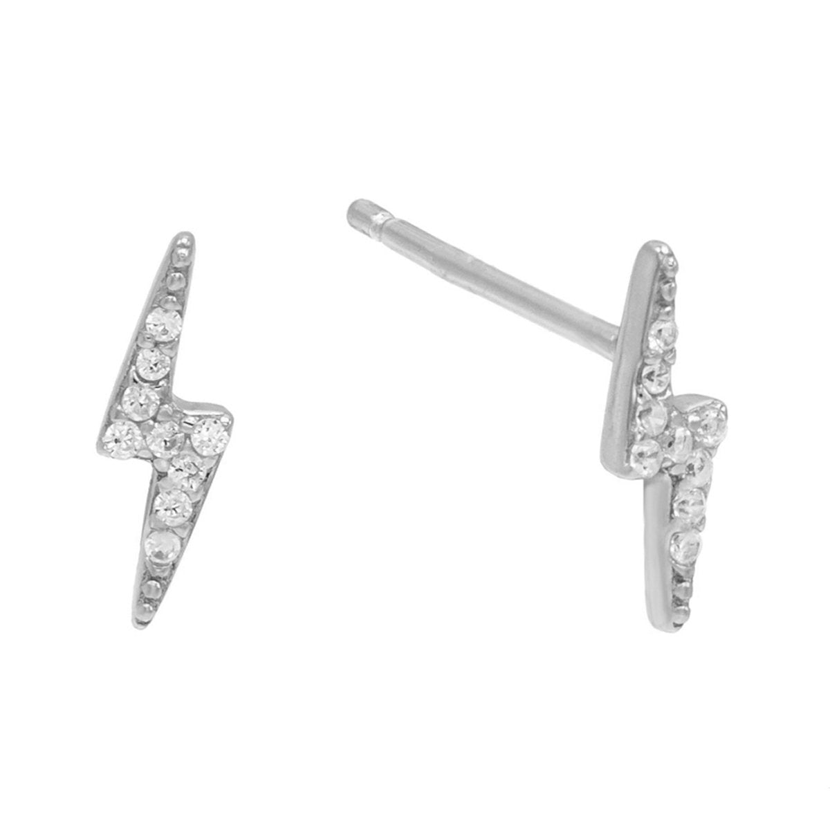 White Gold Mini Lightning Bolt Studs with Elements Stones - Hypoallergenic and Imported from Italy - Jewelry & Watches - Bijou Her -  -  - 