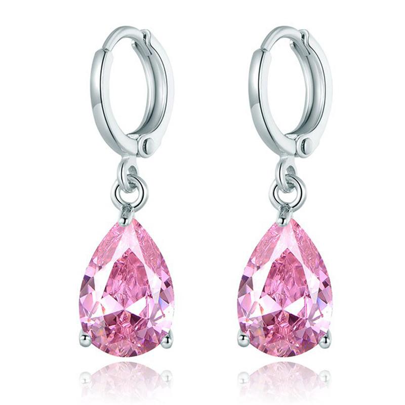 Pink Pear Cut Dangling Earrings in 14K White Gold - Hypoallergenic & Comfort Fit Jewelry - Jewelry & Watches - Bijou Her -  -  - 