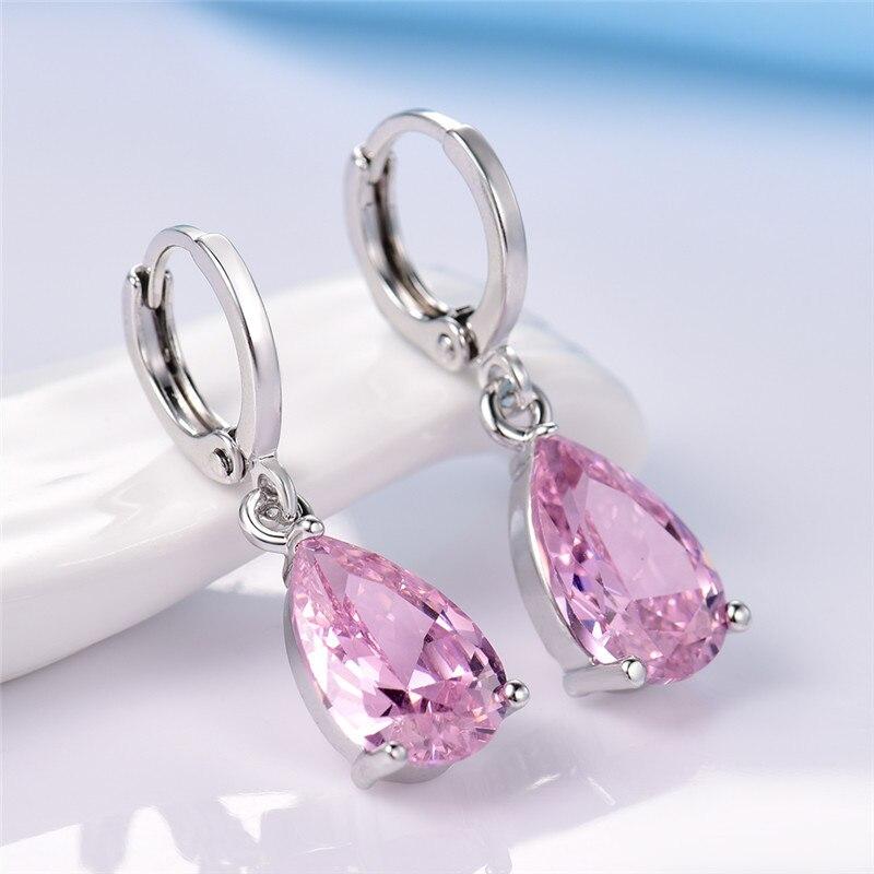 Pink Pear Cut Dangling Earrings in 14K White Gold - Hypoallergenic & Comfort Fit Jewelry - Jewelry & Watches - Bijou Her -  -  - 