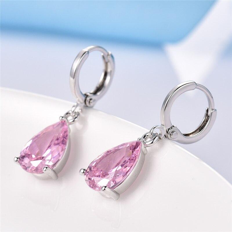 Pink Pear Cut Dangling Earrings in 14K White Gold - Hypoallergenic & Comfort Fit Jewelry - Jewelry & Watches - Bijou Her -  -  - 