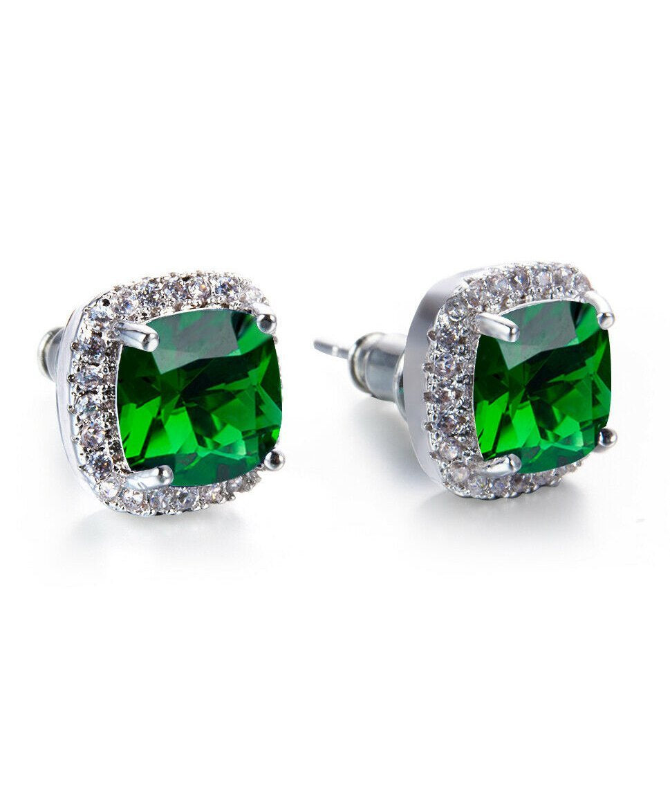 Green Austrian Crystal Princess Halo Stud Earrings - Hypoallergenic & Comfort Fit in 18K - Jewelry & Watches - Bijou Her -  -  - 