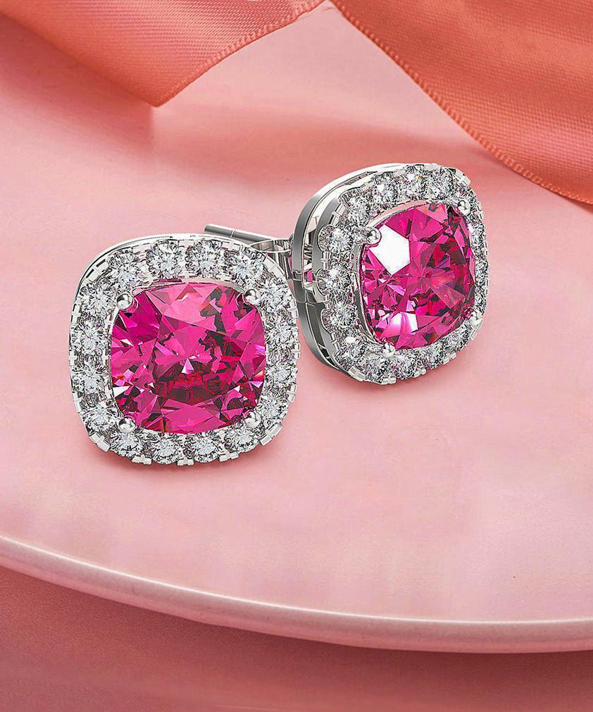 Pink Austrian Crystal Princess Halo Stud Earrings - Hypoallergenic, Comfort Fit, 18K, Made in Italy - Jewelry & Watches - Bijou Her -  -  - 