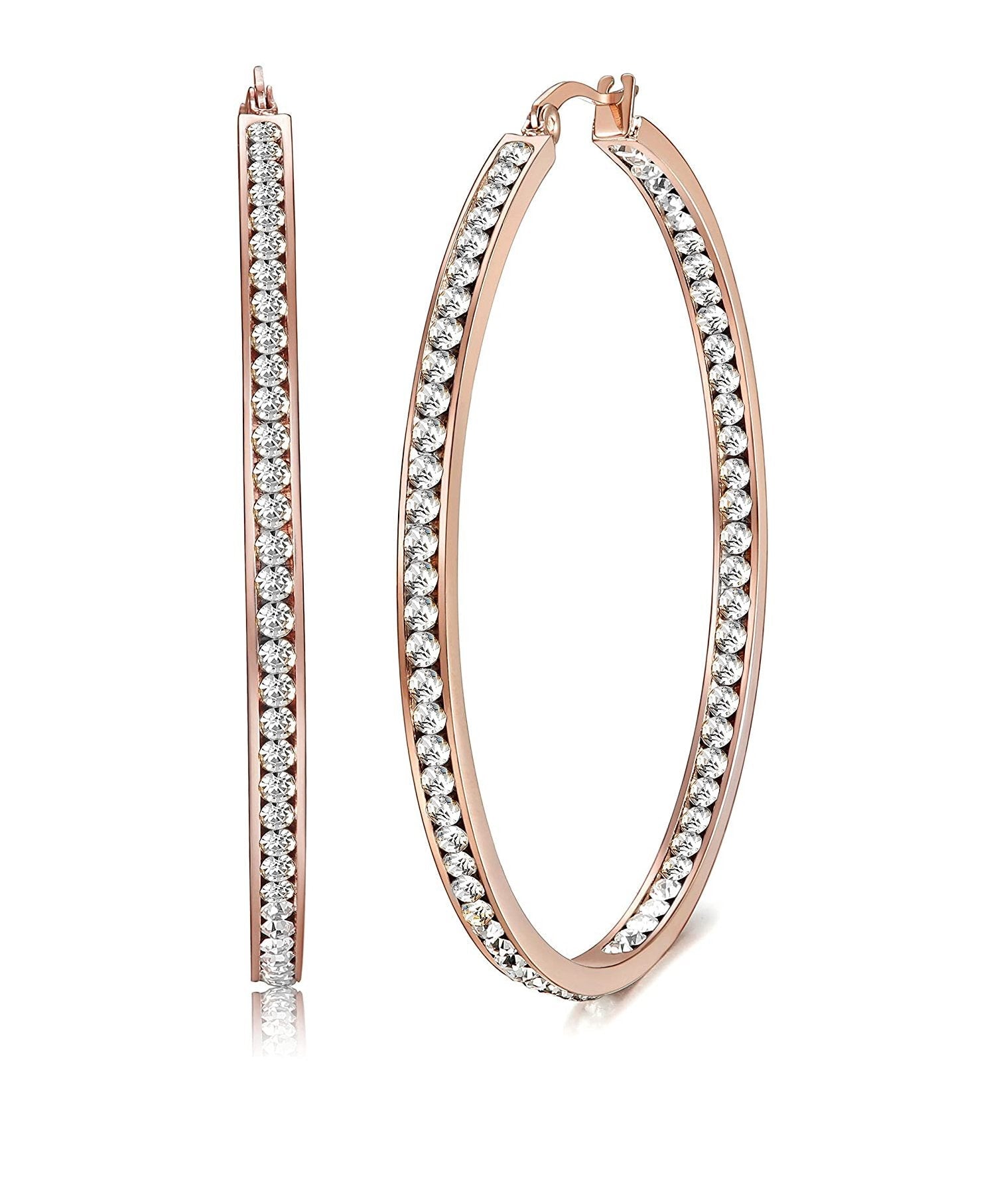 Rose Gold Crystal Pave Hoop Earrings - 2" Italian-Made Jewelry - Jewelry & Watches - Bijou Her -  -  - 