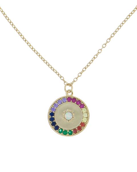 Rainbow Crystal Evil Eye Protection Necklace in 14K Gold - 18.50 Inch Link Chain Pendant Jewelry - Jewelry & Watches - Bijou Her -  -  - 