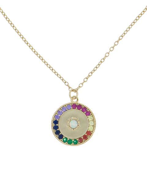 Rainbow Crystal Evil Eye Protection Necklace - 14K Gold Plated, Multi Stone Pendant, 18.50" Chain - Jewelry & Watches - Bijou Her -  -  - 