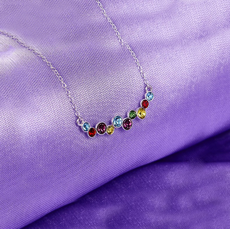 Multi-Color Cubic Zirconia Pendant Necklace with Rhodium Plating - 18 Chain" - Jewelry & Watches - Bijou Her -  -  - 