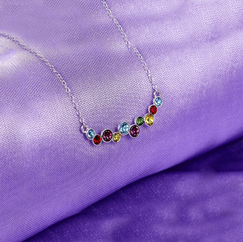 Rainbow Elements Bubble Necklace in 14K White Gold Plating - Multi-Color Stones, Link Chain, Lobster Clasp, 18" + 2" Extender - Jewelry & Watches - Bijou Her -  -  - 