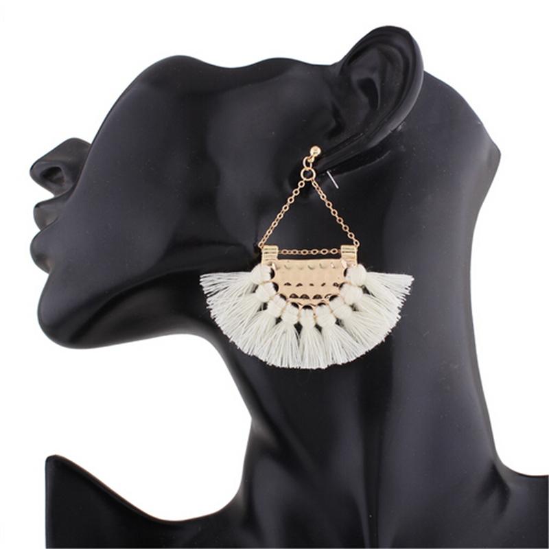 White Tassel Drop Earrings for Women - Statement Dangle Hoops - 3.5 Length - Zinc - Gift Box" - Jewelry & Watches - Bijou Her -  -  - 