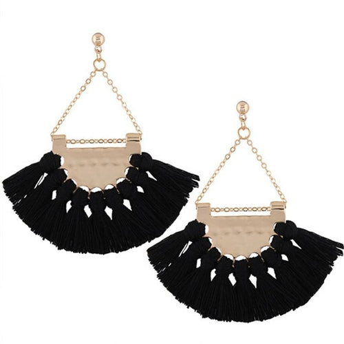 White Tassel Drop Earrings for Women - Statement Dangle Hoops - 3.5 Length - Zinc - Gift Box" - Jewelry & Watches - Bijou Her - Color -  - 