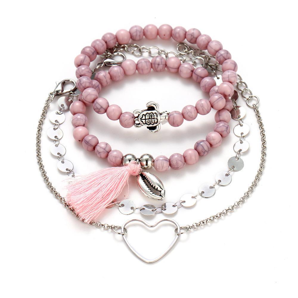 Pink Tassel Bracelet Set - 18K White Gold Plated, Made in Italy, Hypoallergenic & Comfort Fit Jewelry - Jewelry & Watches - Bijou Her -  -  - 