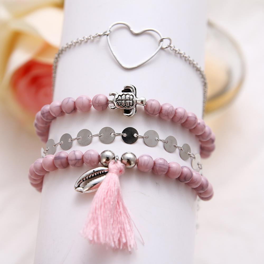 Pink Tassel Bracelet Set - 18K White Gold Plated, Made in Italy, Hypoallergenic & Comfort Fit Jewelry - Jewelry & Watches - Bijou Her -  -  - 