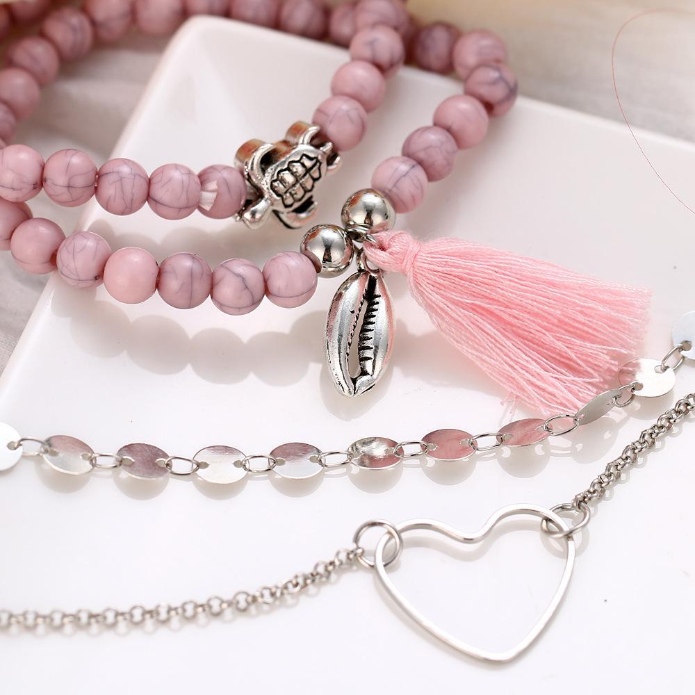 Pink Tassel Bracelet Set - 18K White Gold Plated, Made in Italy, Hypoallergenic & Comfort Fit Jewelry - Jewelry & Watches - Bijou Her -  -  - 