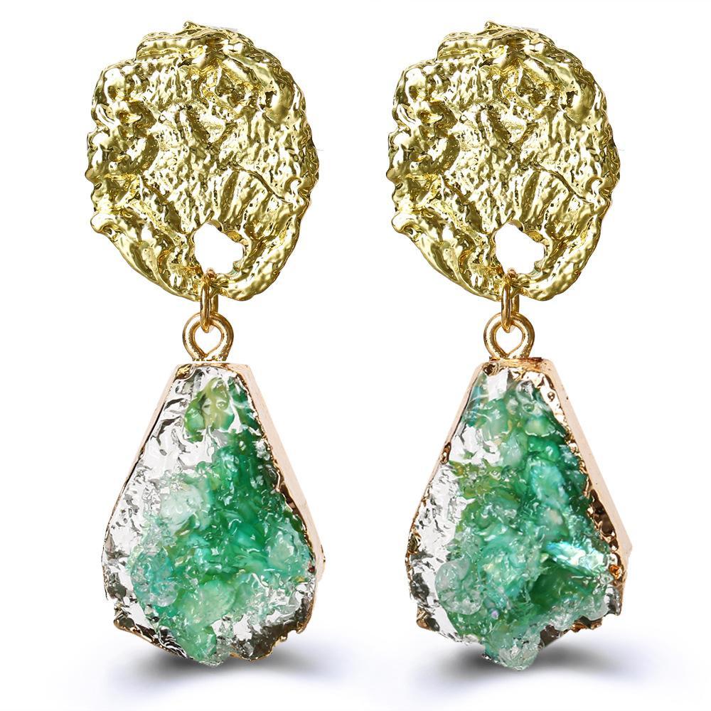 Green Glass Stone Drop Earrings - 18K Gold Plated, Hypoallergenic, Comfort Fit Jewelry from Italy - Jewelry & Watches - Bijou Her -  -  - 