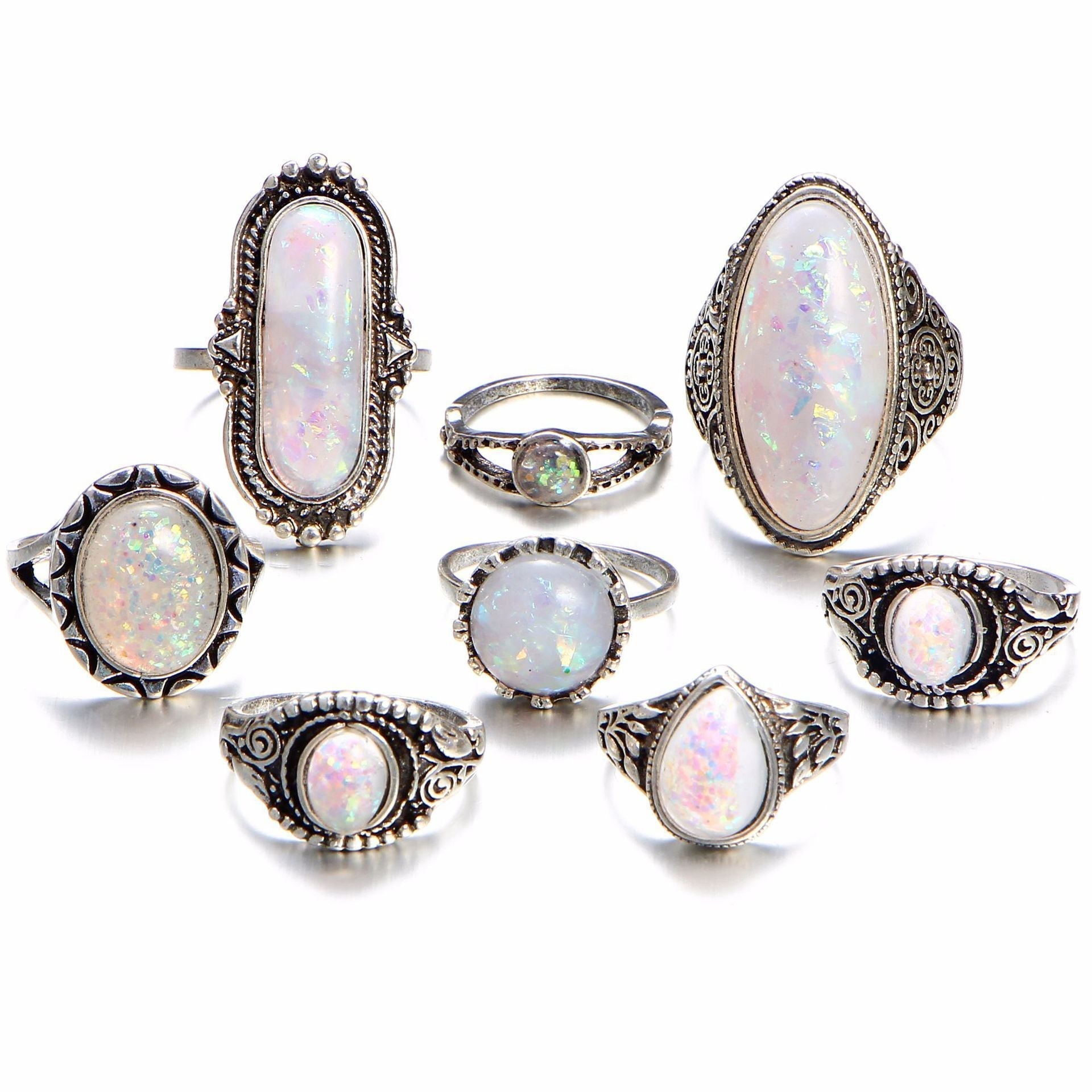 Opal Ring Set with Austrian Crystals - Hypoallergenic, Made in Italy, 18K Gold Plated - Jewelry & Watches - Bijou Her -  -  - 