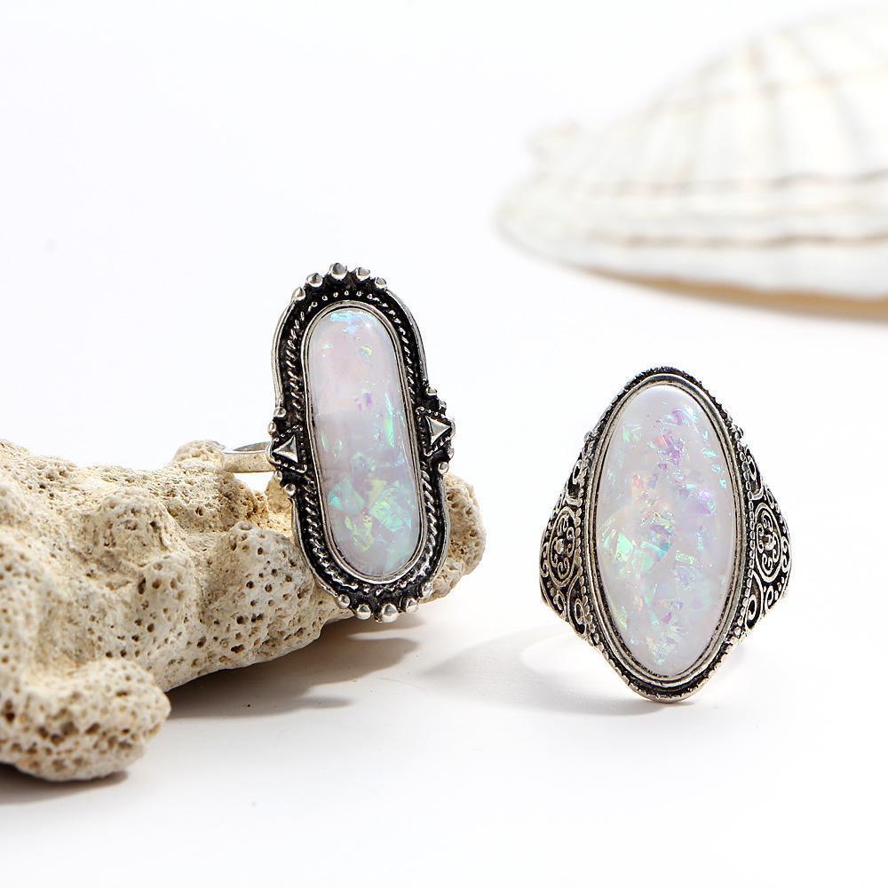 Opal Ring Set with Austrian Crystals - Hypoallergenic, Made in Italy, 18K Gold Plated - Jewelry & Watches - Bijou Her -  -  - 