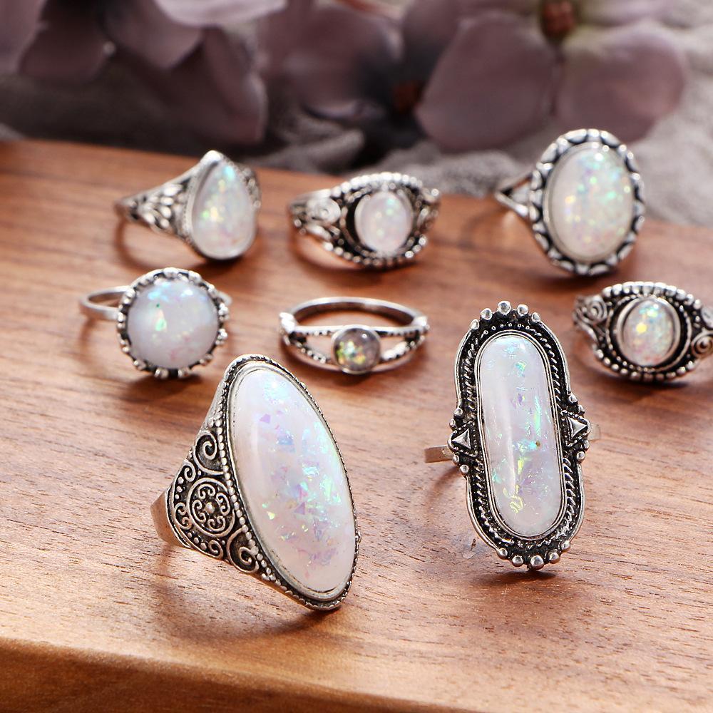 Opal Ring Set with Austrian Crystals - Hypoallergenic, Made in Italy, 18K Gold Plated - Jewelry & Watches - Bijou Her -  -  - 