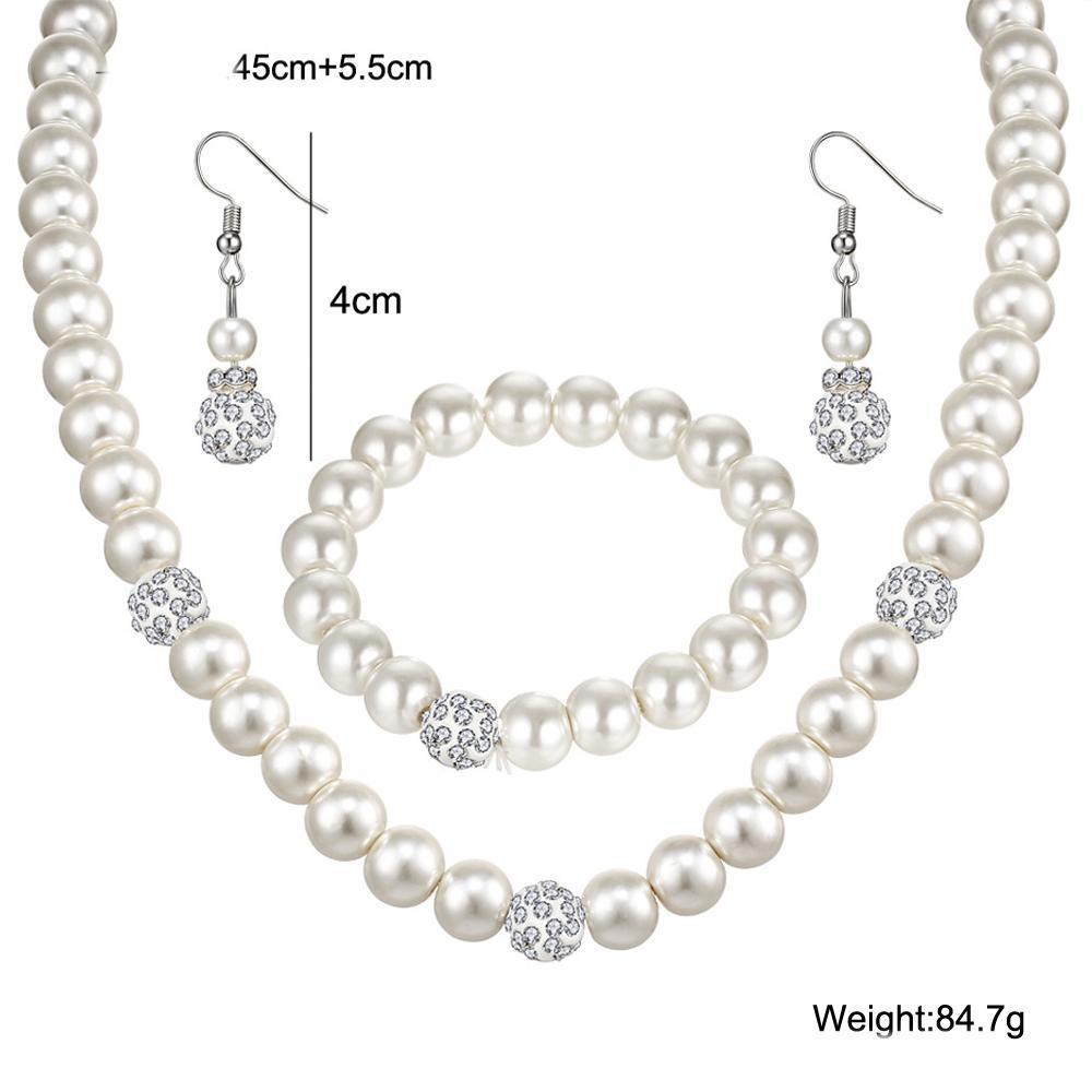 White Gold Crystal Jewelry Set - 3 Piece Shamballa & Pearl Design, Hypoallergenic & Comfort Fit, Made in Italy - Jewelry & Watches - Bijou Her -  -  - 