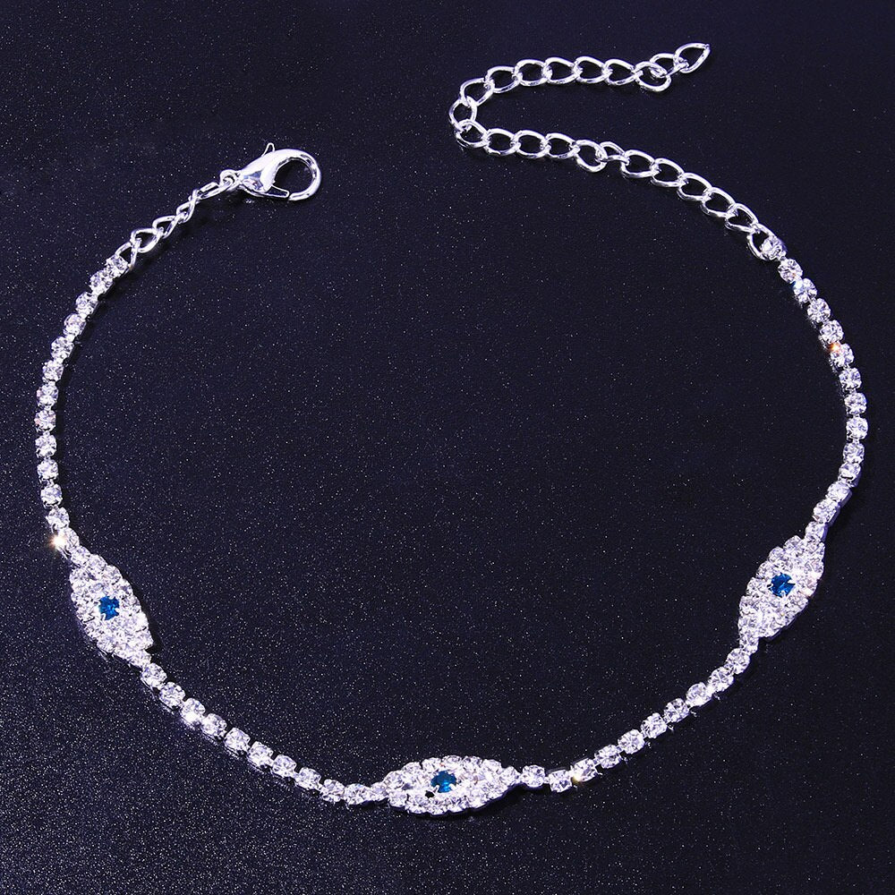 Vintage Evil Eye Anklet Bracelet - Crystal Beach Jewelry for Women - Bracelets - Bijou Her -  -  - 