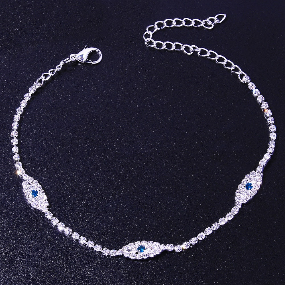 Vintage Evil Eye Anklet Bracelet - Minimalist Beach Jewelry with Cubic Zirconia Gemstone - Other Accessories - Bijou Her -  -  - 
