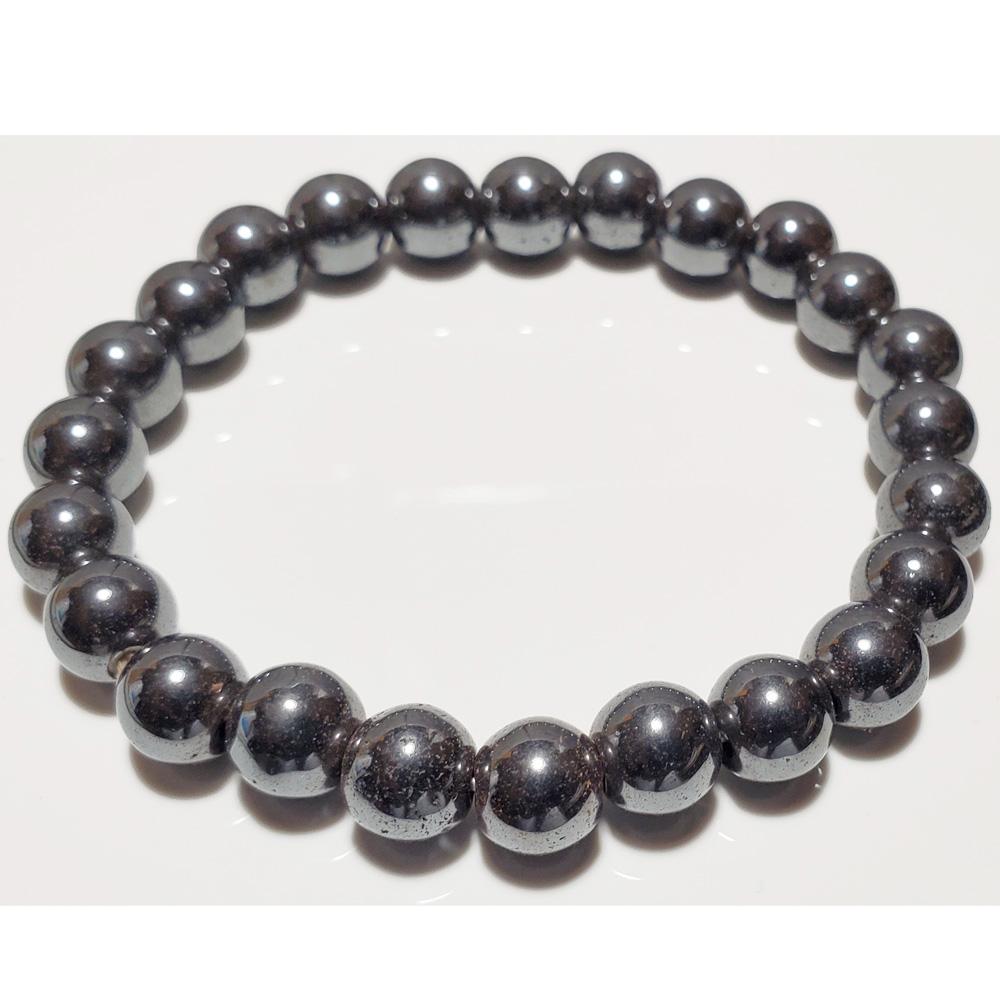 Hematite Beaded Stretch Bracelet - 8mm Round Beads for Everyday Wear and Solar Plexus Chakra Stone - Jewelry & Watches - Bijou Her -  -  - 
